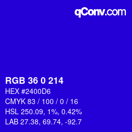 Código de color: RGB 36 0 214 | qconv.com