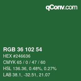 Color code: RGB 36 102 54 | qconv.com