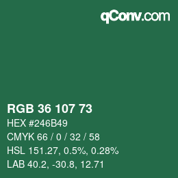 カラーコード: RGB 36 107 73 | qconv.com