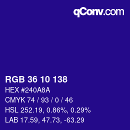 颜色代码: RGB 36 10 138 | qconv.com