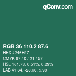 カラーコード: RGB 36 110.2 87.6 | qconv.com