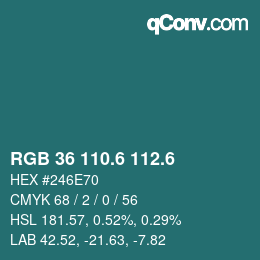カラーコード: RGB 36 110.6 112.6 | qconv.com