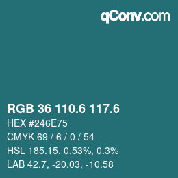 カラーコード: RGB 36 110.6 117.6 | qconv.com