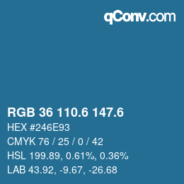 カラーコード: RGB 36 110.6 147.6 | qconv.com