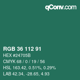 Color code: RGB 36 112 91 | qconv.com