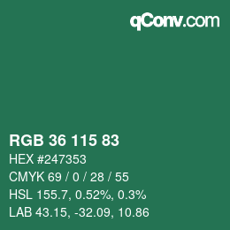 Color code: RGB 36 115 83 | qconv.com