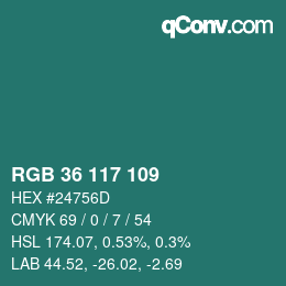 颜色代码: RGB 36 117 109 | qconv.com