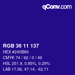 カラーコード: RGB 36 11 137 | qconv.com