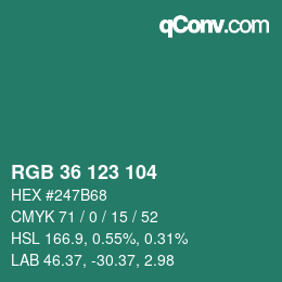 Color code: RGB 36 123 104 | qconv.com