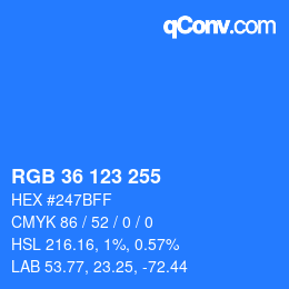 颜色代码: RGB 36 123 255 | qconv.com