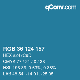 カラーコード: RGB 36 124 157 | qconv.com