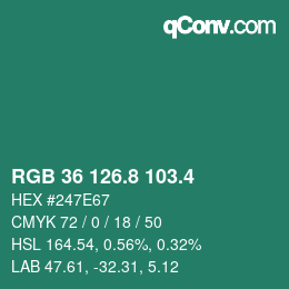カラーコード: RGB 36 126.8 103.4 | qconv.com