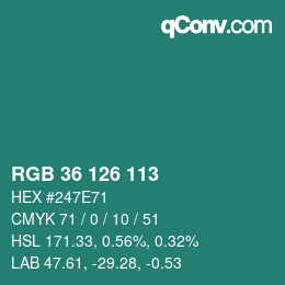 Color code: RGB 36 126 113 | qconv.com