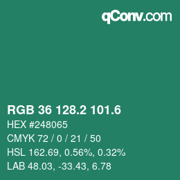 カラーコード: RGB 36 128.2 101.6 | qconv.com