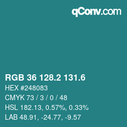 カラーコード: RGB 36 128.2 131.6 | qconv.com