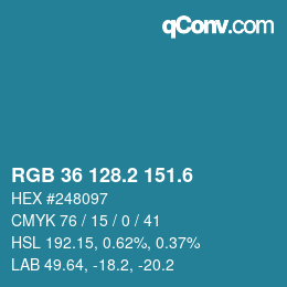 カラーコード: RGB 36 128.2 151.6 | qconv.com