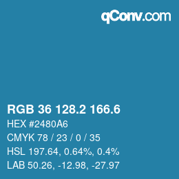 カラーコード: RGB 36 128.2 166.6 | qconv.com