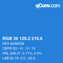 カラーコード: RGB 36 128.2 216.6 | qconv.com