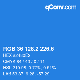 カラーコード: RGB 36 128.2 226.6 | qconv.com