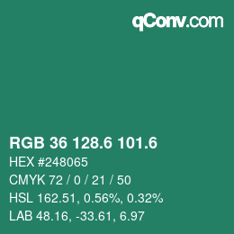 カラーコード: RGB 36 128.6 101.6 | qconv.com