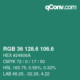 カラーコード: RGB 36 128.6 106.6 | qconv.com