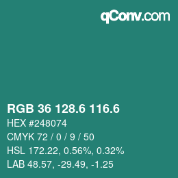 カラーコード: RGB 36 128.6 116.6 | qconv.com