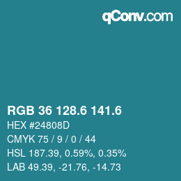 カラーコード: RGB 36 128.6 141.6 | qconv.com