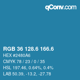 カラーコード: RGB 36 128.6 166.6 | qconv.com