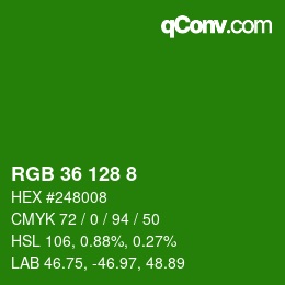カラーコード: RGB 36 128 8 | qconv.com
