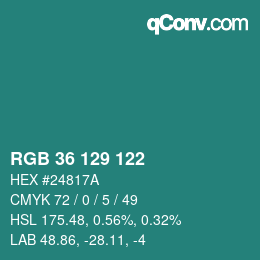 Color code: RGB 36 129 122 | qconv.com