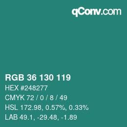 カラーコード: RGB 36 130 119 | qconv.com