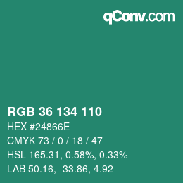 Farbcode: RGB 36 134 110 | qconv.com