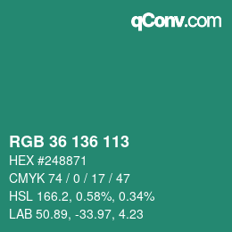 Color code: RGB 36 136 113 | qconv.com