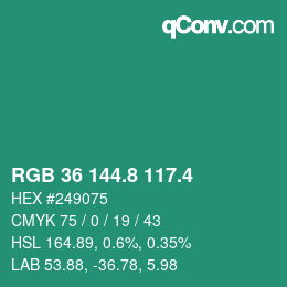 カラーコード: RGB 36 144.8 117.4 | qconv.com