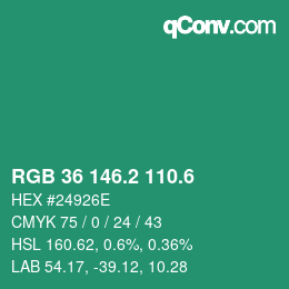 カラーコード: RGB 36 146.2 110.6 | qconv.com