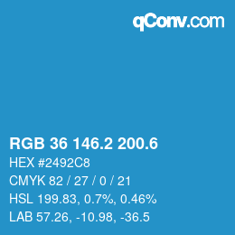 カラーコード: RGB 36 146.2 200.6 | qconv.com