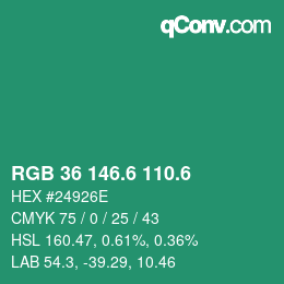 カラーコード: RGB 36 146.6 110.6 | qconv.com