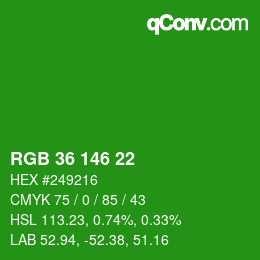 カラーコード: RGB 36 146 22 | qconv.com