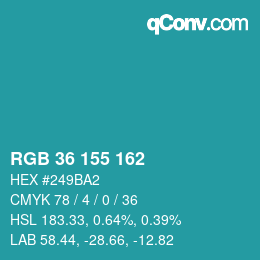 カラーコード: RGB 36 155 162 | qconv.com