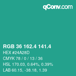 カラーコード: RGB 36 162.4 141.4 | qconv.com