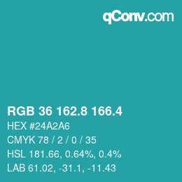 カラーコード: RGB 36 162.8 166.4 | qconv.com