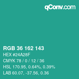 Color code: RGB 36 162 143 | qconv.com