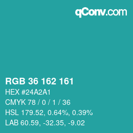 Color code: RGB 36 162 161 | qconv.com