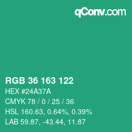 颜色代码: RGB 36 163 122 | qconv.com