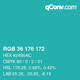 カラーコード: RGB 36 176 172 | qconv.com