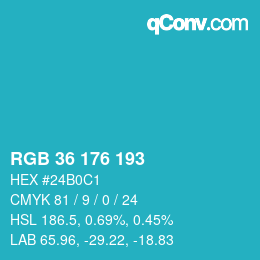 Farbcode: RGB 36 176 193 | qconv.com