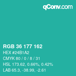 Color code: RGB 36 177 162 | qconv.com