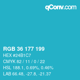 Color code: RGB 36 177 199 | qconv.com