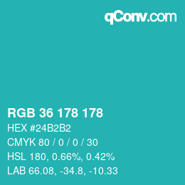 Color code: RGB 36 178 178 | qconv.com