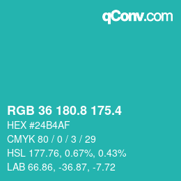 カラーコード: RGB 36 180.8 175.4 | qconv.com